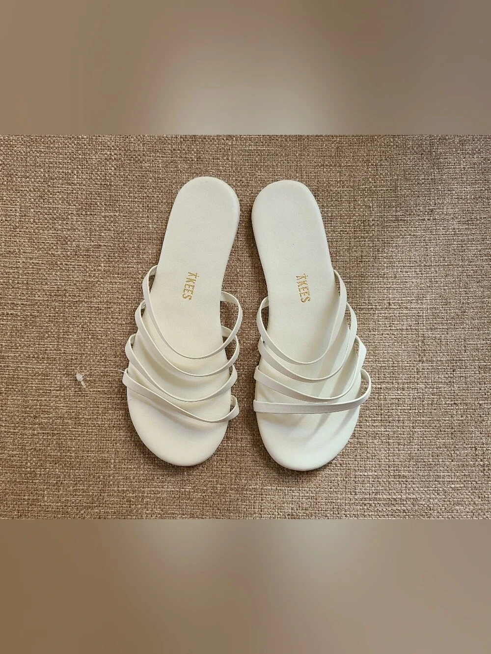 TKEES Senna Multi-Strap Leather Slide Sandals in Cream/White NEW Size 6